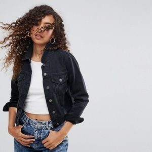 NWOT ASOS Cropped Black Denim Trucker Jacket